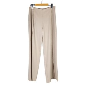 H Halston High Rise Wide Leg Dress Pant Tan Velvet Piping Bandless Waist Size 6